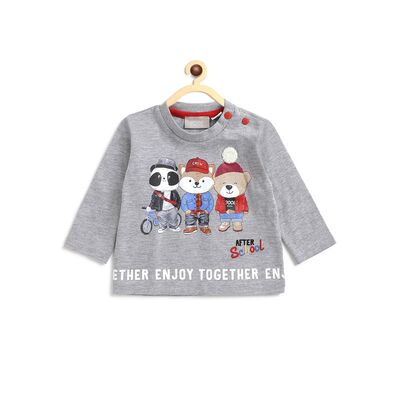 Boys Light Grey Long Sleeve Printed T-Shirt